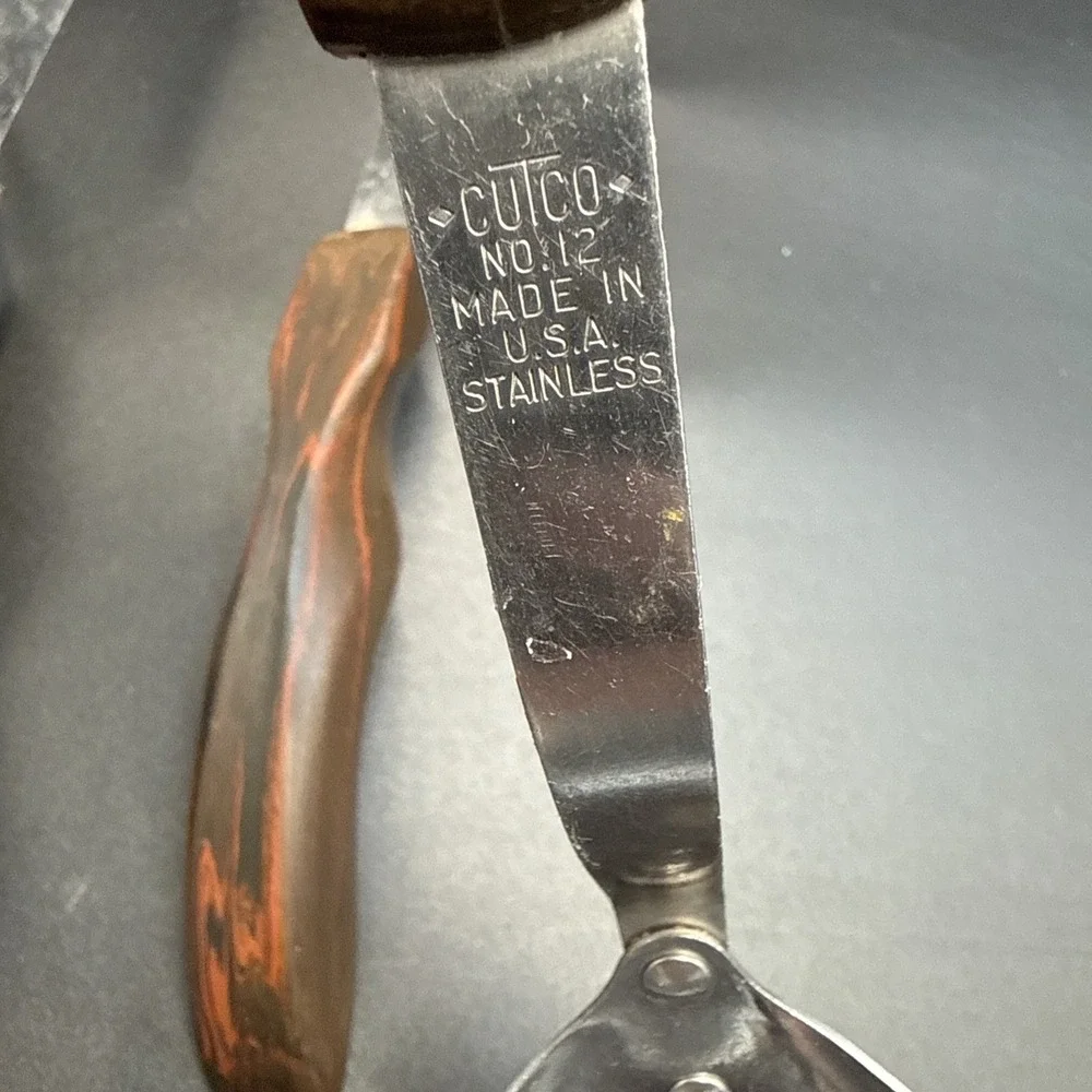 Cutco 12 13 14 15 Slotted Spoon Masher Stainless Steel Brown Handle USA